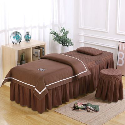 MIPOPS Massage Table Sheet Set, Cotton Living Room Beauty Bed Cover Solid Color Stain-Resistant Massage Table Skirt Includes Pad and Face Rest Cover(G,190x70cm(75x28inch))