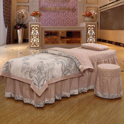 MIPOPS Massage Table Sheet Set, Cotton Living Room Beauty Bed Cover Solid Color Stain-Resistant Massage Table Skirt Includes Pad and Face Rest Cover(B,190x75cm(75x30inch))