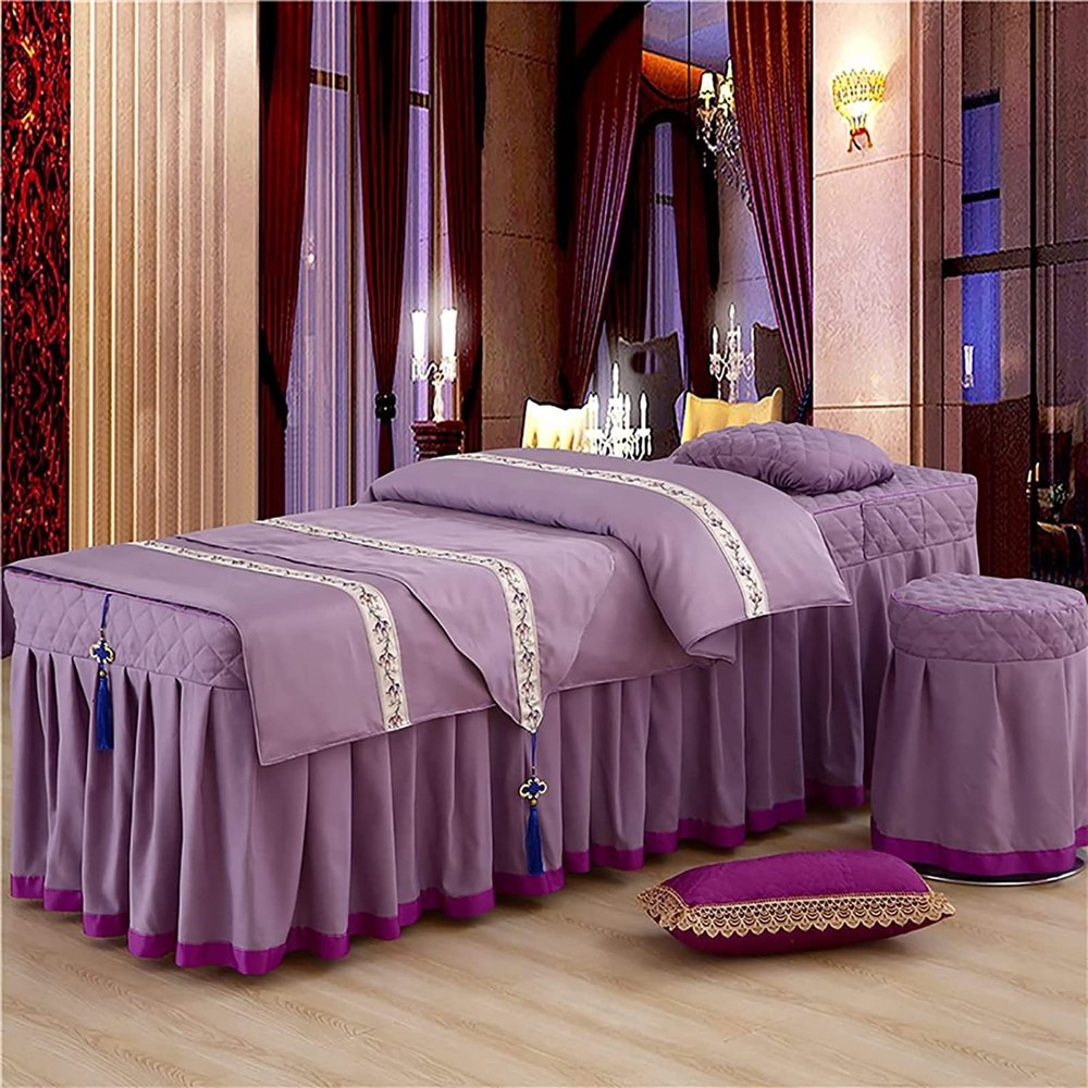 MIPOPS 4-Piece Massage Table Sheet Set, Premium Facial Bed Cover, Machine Washable Massage Table Skirt for Body Physiotherapy Massage(K,190x80cm(75x31inch))