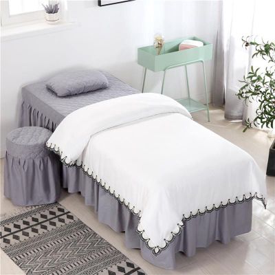 MIPOPS Massage Table Sheets Sets, Cotton Living Room Beauty Bed Cover Solid Color Stain-Resistant Massage Table Skirt Includes Pad and Face Rest Cover(I,190x80cm(75x31inch))