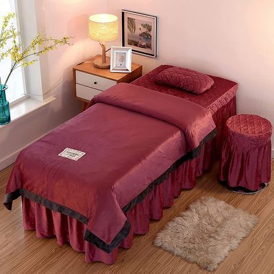 MIPOPS 4-Piece Flannel Thicken Massage Table Sheet Set, Beauty Bedspreads European Solid Color Salon Spa Massage Bed Cover(F,190x80cm(75x31inch))