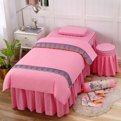 MIPOPS 4-Piece Massage Table Sheet Set, Beauty Salon Massage Table Skirt Set Bedspreads Bed Skirt Sheet European-Style Massage Aromatherapy Cover(B,190x70cm(75x28inch))