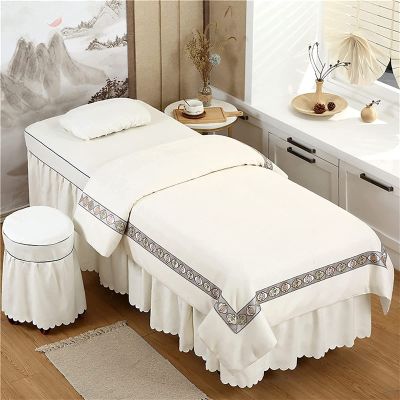 MIPOPS 4-Piece Massage Table Sheet Set, Premium Facial Bed Cover, Solid Color Beauty Bedspreads Salon Bed Cover for Body Massage(J,185x70cm(73x28inch))