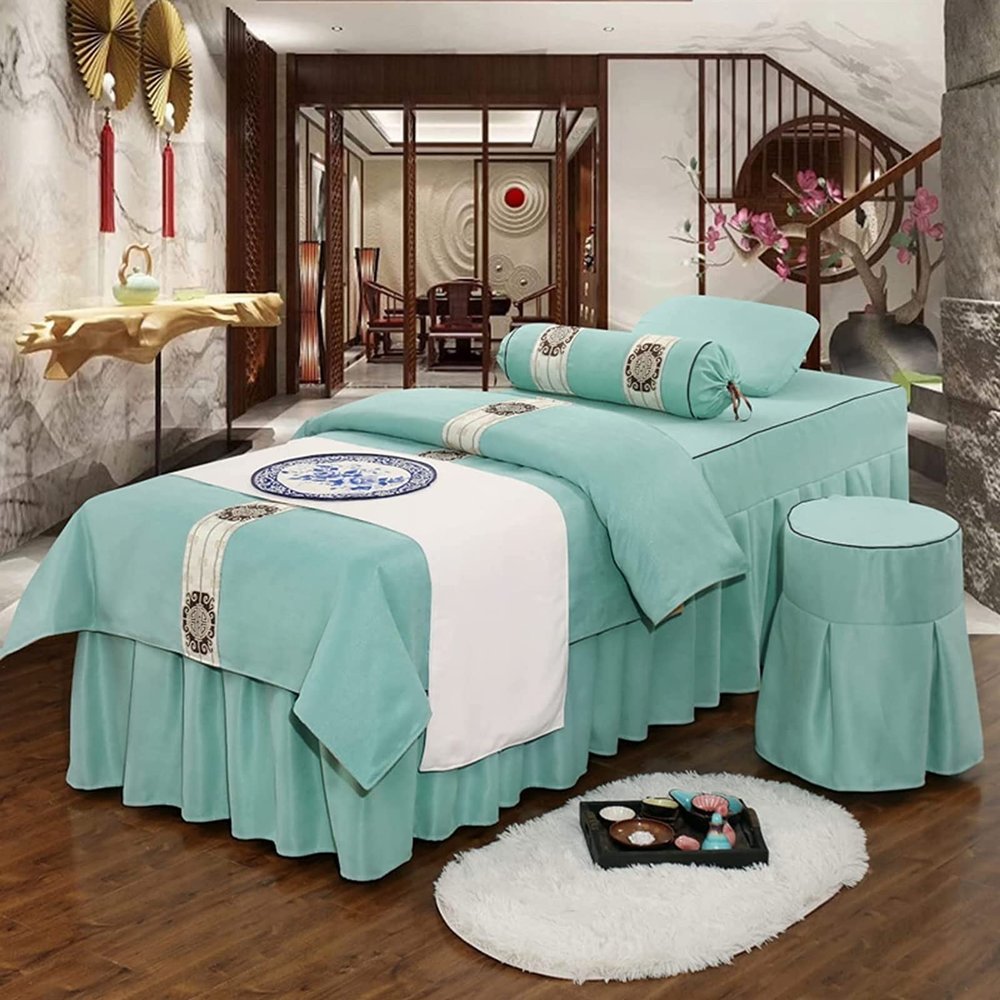 MIPOPS Luxury European Massage Table Sheet Sets, Solid Color Massage Table Skirt Breathable Reusable for Beauty Facial Bed Bedding(E,190x70cm(75x28inch))