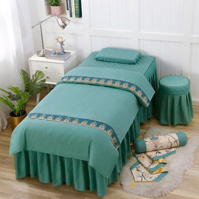 MIPOPS 4-Piece Massage Table Sheet Set, Beauty Salon Massage Table Skirt Set Bedspreads Bed Skirt Sheet European-Style Massage Aromatherapy Cover(F,185x70cm(73x28inch))