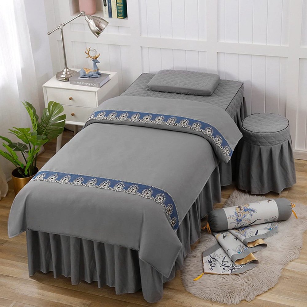 MIPOPS 4-Piece Massage Table Sheet Set, Beauty Salon Massage Table Skirt Set Bedspreads Bed Skirt Sheet European-Style Massage Aromatherapy Cover(A,185x70cm(73x28inch))