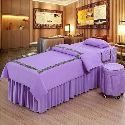 MIPOPS 4-Piece Massage Table Sheet Set, Premium Facial Bed Cover, Machine Washable Massage Table Skirt for Body Physiotherapy Massage(G,180x60cm(71x24inch))