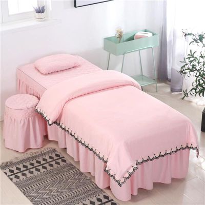 MIPOPS Massage Table Sheets Sets, Cotton Living Room Beauty Bed Cover Solid Color Stain-Resistant Massage Table Skirt Includes Pad and Face Rest Cover(B,190x75cm(75x30inch))