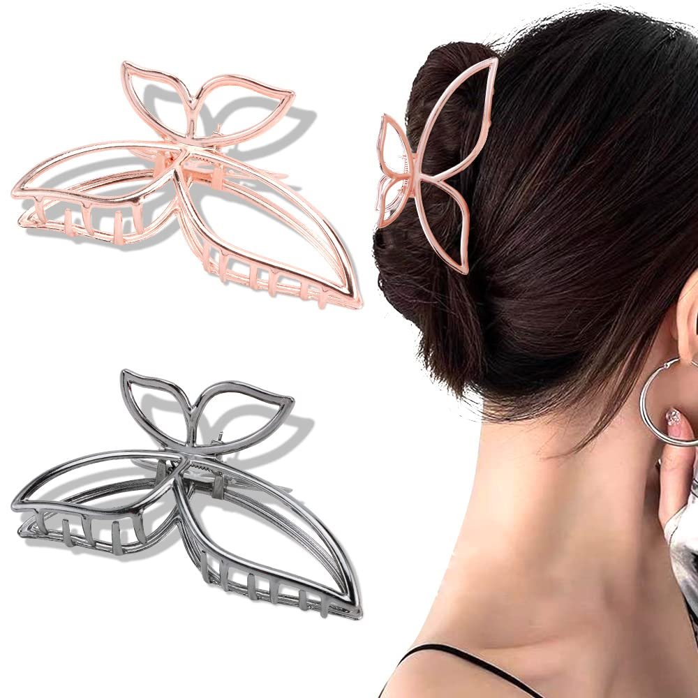Ahoney Butterfly Claw Clips Metal Hair Clips 4.3" Rose Gold Hair Clips for Women Non Slip Cute Hair Claw Clips Fashion Hair Shark Accessories (Rose gold/Black)