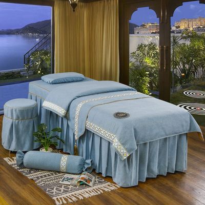 MIPOPS Premium Microfiber 4-Piece Massage Sheet Set, Embroidery Beauty Bed Cover Solid Color Salon Spa Massage Bed Cover(G,180x60cm(71x24inch))