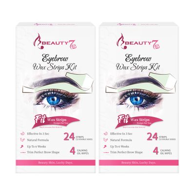 Beauty7 Wax Strips Kit for Sensitive Skin, Facial Hair Removal for Eyebrow, Lip, 24 Strips & 4 Calming Oil Wipes, At Home Waxing for Women
