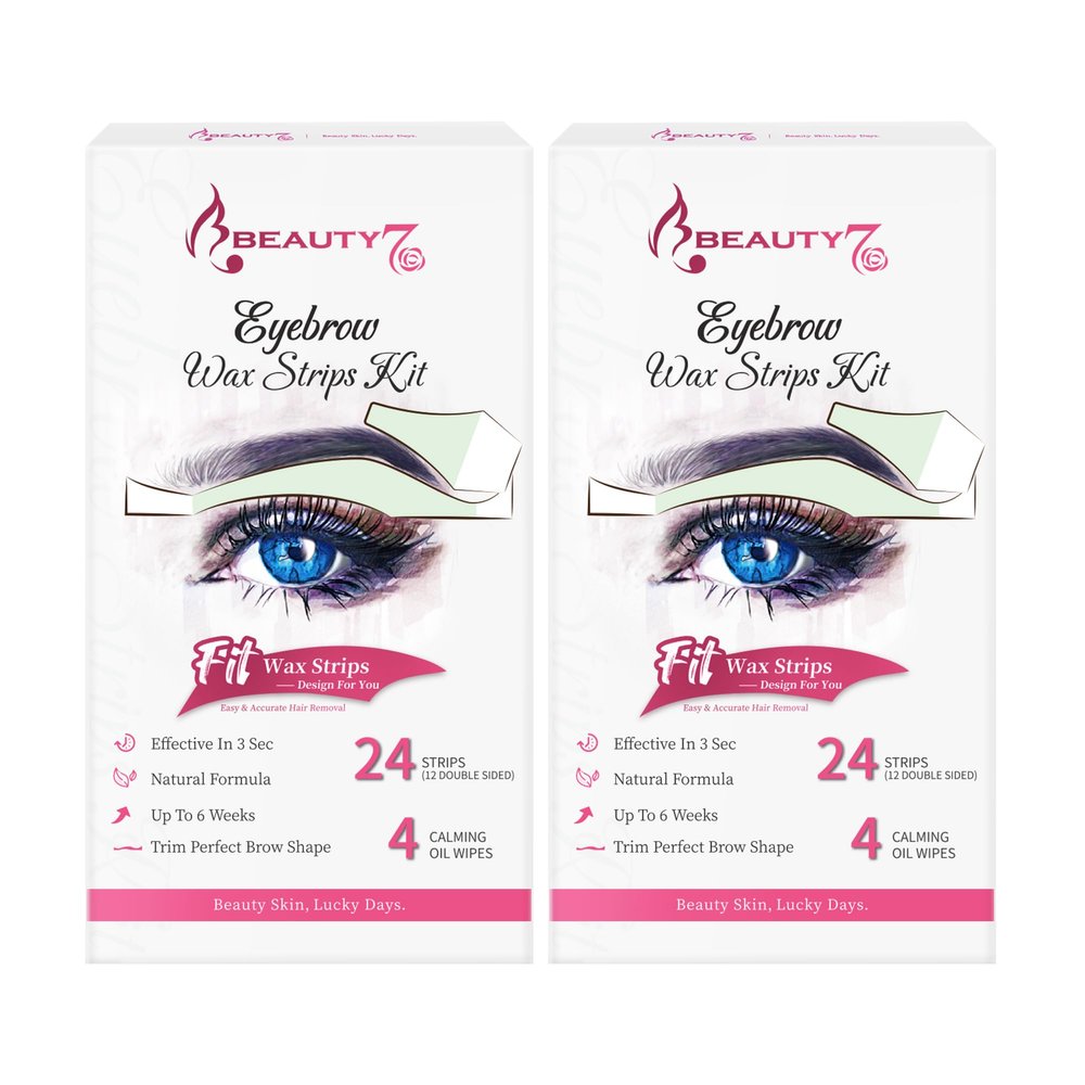 Beauty7 Wax Strips Kit for Sensitive Skin, Facial Hair Removal for Eyebrow, Lip, 24 Strips & 4 Calming Oil Wipes, At Home Waxing for Women