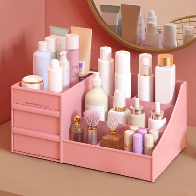 ALOXE Cosmetic Organizer Box Drawers Storage Plastic Stationary Box | Make Up Organiser for Women (Pink)