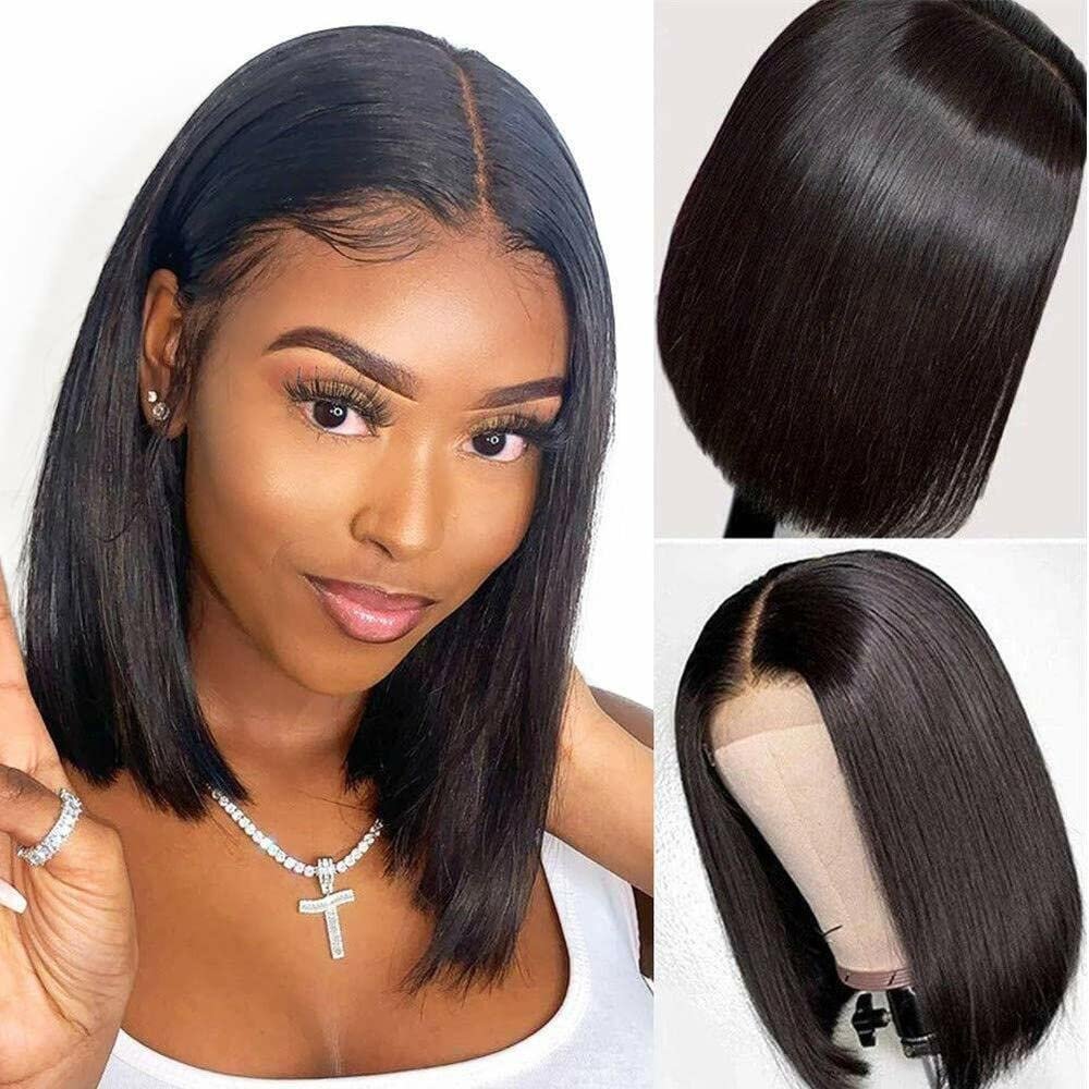 10 inch Glueless Lace Front Wig Short Human Hair Lace Front Wigs for Women Straight Bob (134 Lace Frontal)