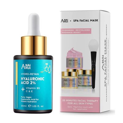 ANAI RUI Turmeric Viamtin C Clay Mask Set-Rose Facial Mask-Avocado Green Tea Mud Mask.,Clay Mask Set +2% Hyaluronic Acid Serum Skincare Set