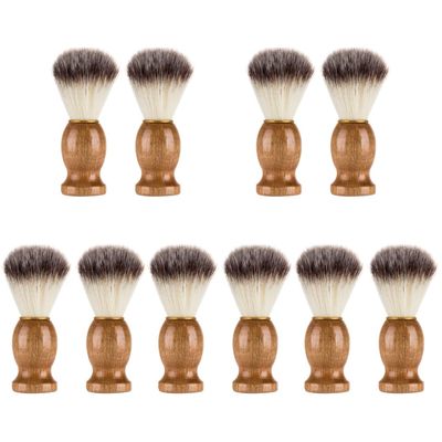 10 Pcs Wood Handled Badger Hair Shaving Brush Professional Salon Tools Beard Grooming Tool for Men Shave Accessory