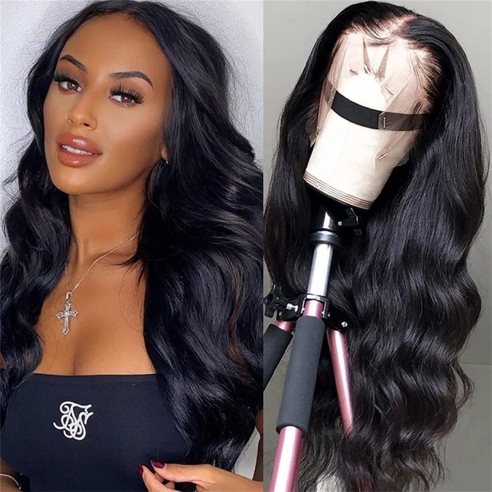 GREEMEO Women's Wig Human Hair Lace Front Wigs 13x4 Body Wave Wigs for Black Women Human Hair Pre Plucked with Baby Hair Brazilian Wavy Hair (#1B Natural Black, 16 Inches)