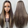 Brown Blonde Wig Straight Human Hair Wig 13x4 HD Invisible Lace Front Wig Pre Plucked Highlights Wig For Black Women Natural Hairline Bleached Knots 150% Density 22Inch view 2