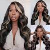 Brown Blonde Wig Straight Human Hair Wig 13x4 HD Invisible Lace Front Wig Pre Plucked Highlights Wig For Black Women Natural Hairline Bleached Knots 150% Density 22Inch view 4