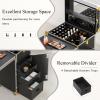 Icoget Portable Rolling Manicure Table for Nail Teach, Foldable Traveling Nail Desk w/Storage, Mobile Nail Table w/Audio and Mirror, Makeup Train Case Cosmetic Trolley, Black view 3
