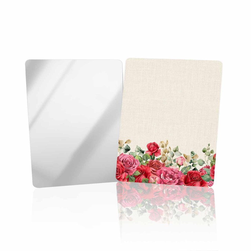 Carosoffe Valentines Small Compact Mirror for Purse, Pink Rose Flowers Eucalyptus Leaves Burlap Travel Makeup Mirror for Women Men, Rectangular Handheld Compact Pocket Mirror 4 PCS