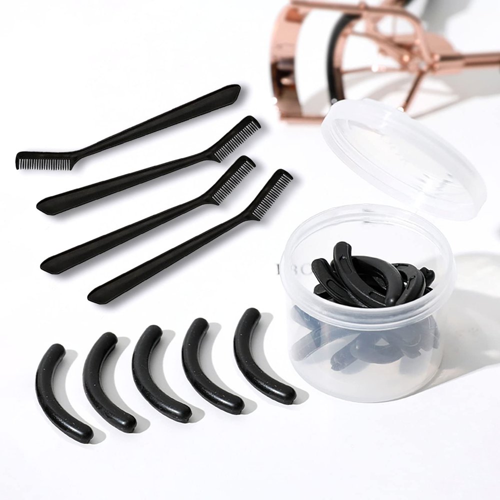 30pcs Eyelash Curler Refill Pads & 5pcs Eyelash Comb, Black Curler Refills, Silicone Rubber Universal Eye Lash Curler Replacement