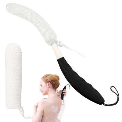 KkaFFe Shower Back Brush with Long Handle, 15.35" Body Brush, Long Back Scrubber for Men Women, Long Handled Sponge Body Exfoliator, Loofah Back Scrubber for Aid BathingBlack