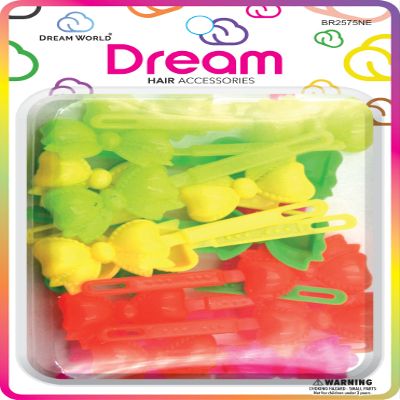 Dream World Self Hinge Barrette Ribbon Assorted Neon Colors 24 Piece Pack BR2575NE