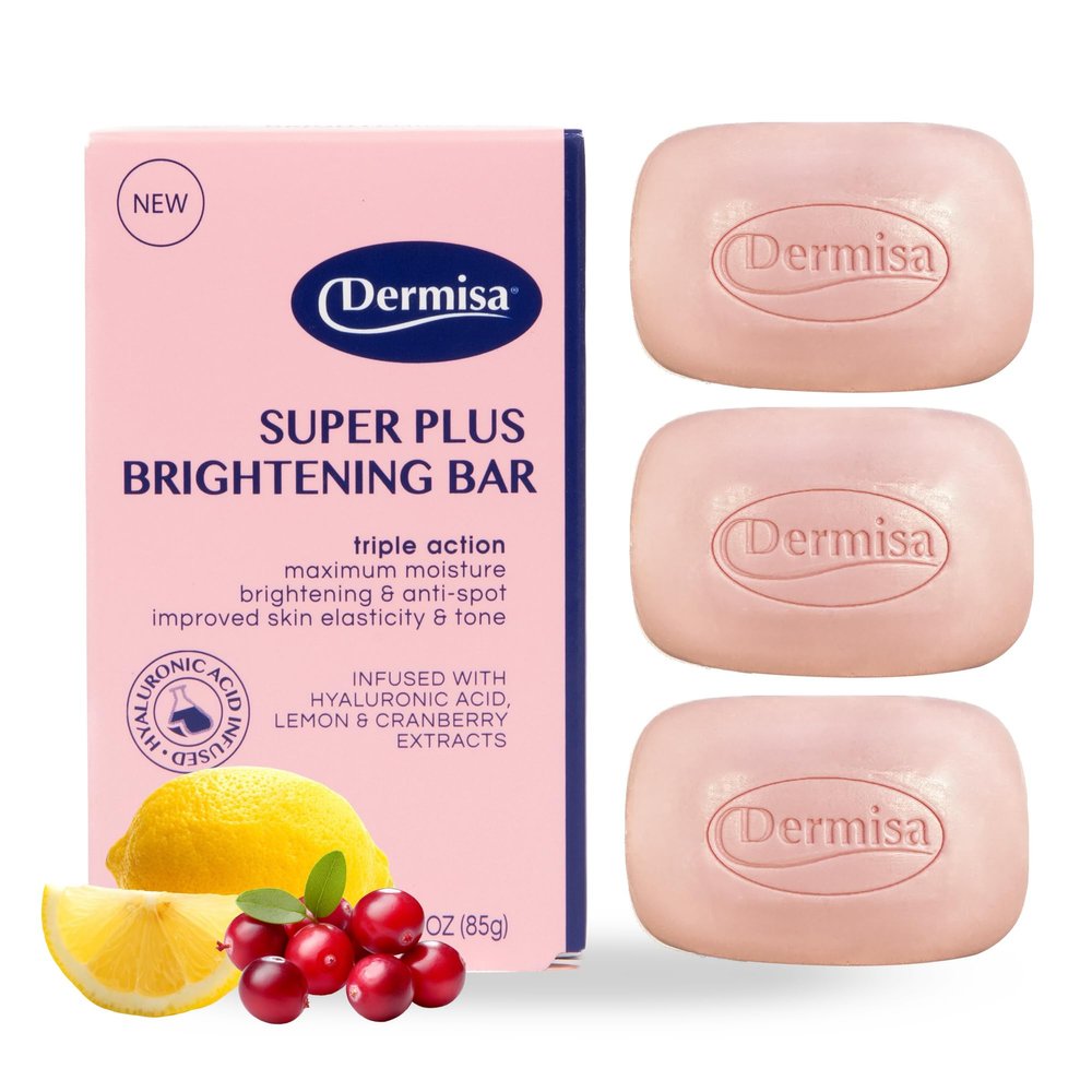 Dermisa Super Plus Brightening Bar | with Hyaluronic Acid and Lemon & Cranberry Extract | No Parabens, No Sulfates | 3 OZ Bar | 3-Pack
