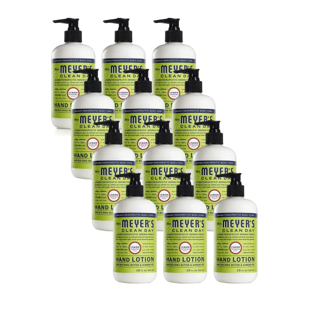 Mrs. MEYER'S CLEAN DAY Hand Lotion for Dry Hands, Non-Greasy Moisturizer Made with Essential Oils, Lemon Verbena 12 Fl Oz (Pack of 12)