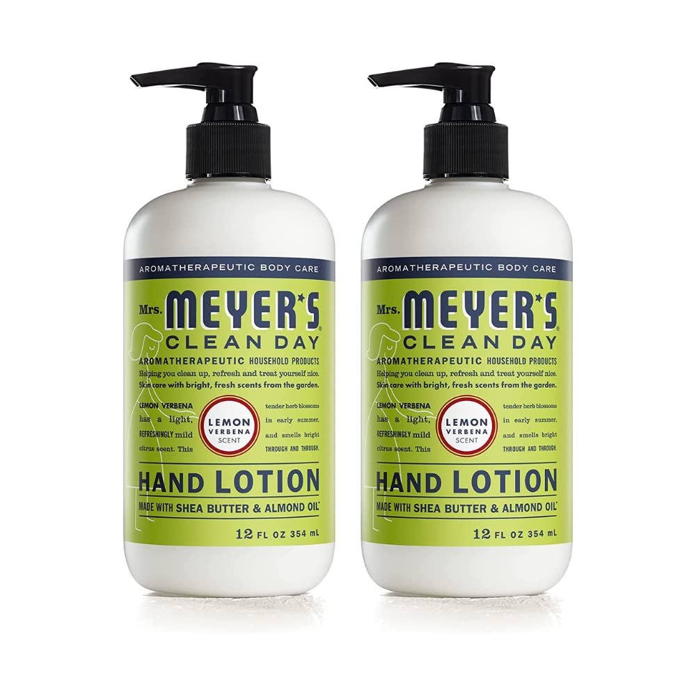 Mrs. MEYER'S CLEAN DAY Hand Lotion for Dry Hands, Non-Greasy Moisturizer Made with Essential Oils, Lemon Verbena 12 Fl Oz (Pack of 2)