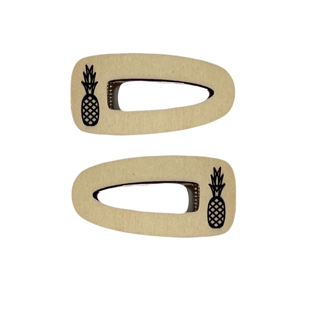 Pineapple Cherry Wood or Maple Wood Engraved Hair Clips Hair Barrettes (Maple Wood Hair Clip)