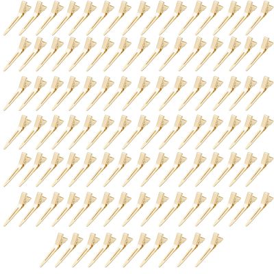 100 Pieces Single Prong Hair Clips, BetterJonny Gold Section Hair Clips 1.75 Inches Curl Clips Metal Alligator Clips Hair Pins for Hair Salon Hair Extensions