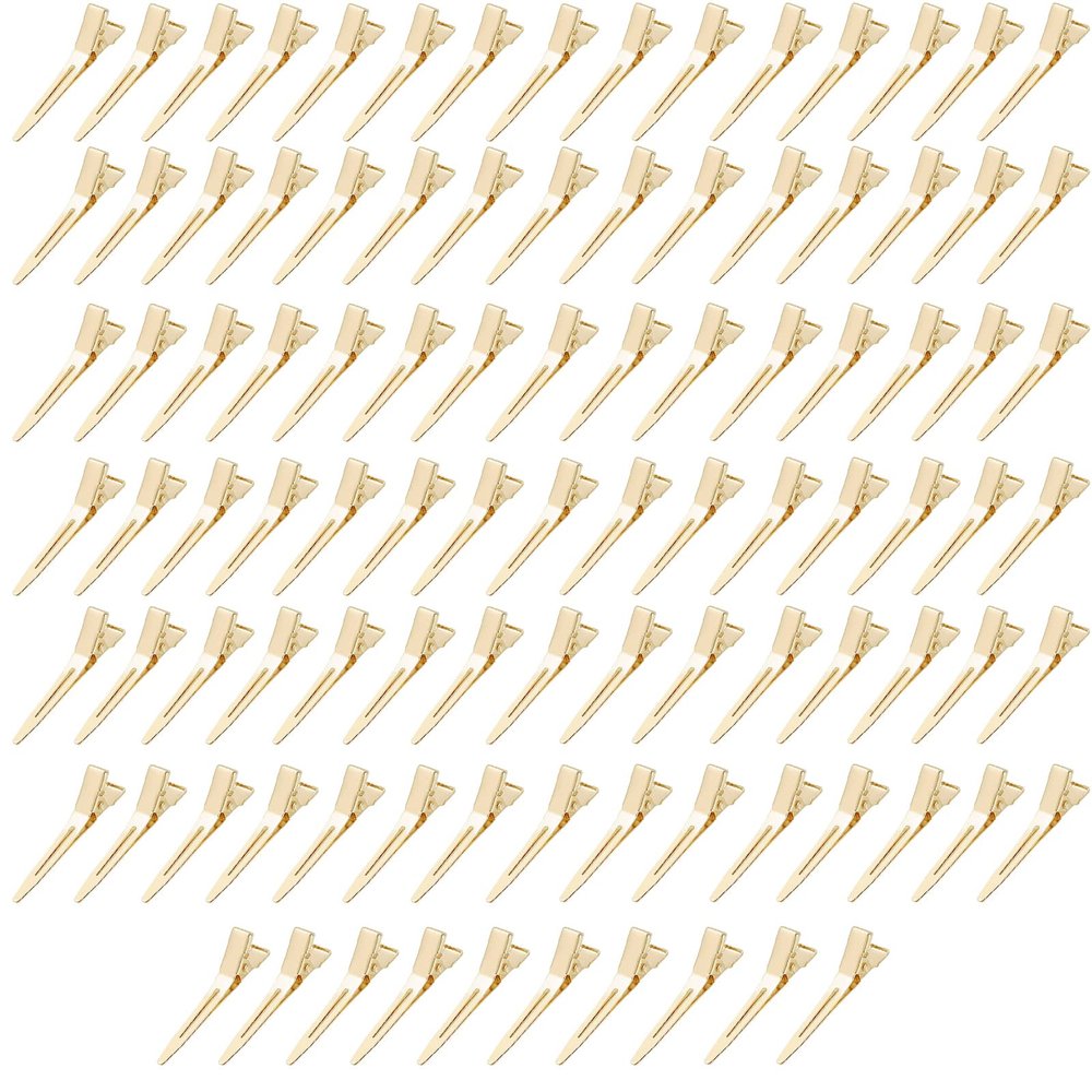 100 Pieces Single Prong Hair Clips, BetterJonny Gold Section Hair Clips 1.75 Inches Curl Clips Metal Alligator Clips Hair Pins for Hair Salon Hair Extensions