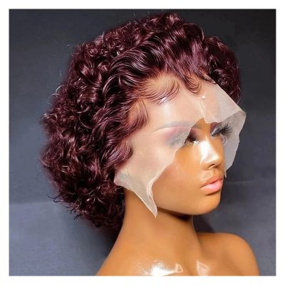 SUNESA Wigs Cut Wig Water Deep Wave Lace Wig Afro Curly Short Human Hair Wigs Color Lace Front Wig for Women Lace Wigs (Color : 99J)
