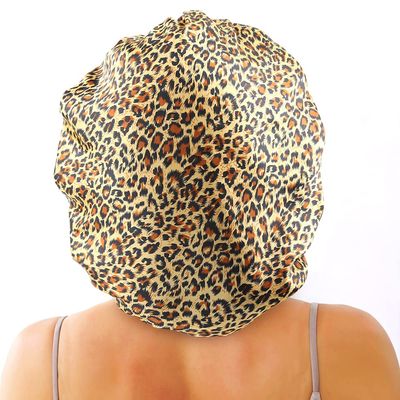 Greatremy Satin Braid Bonnet Double Layer Sleep Cap Scruchie, Silky Night Hat Large Bonnet for Women Curly, Long Natural Hair Dreadlocks, Braids, Locs Sleeping (Leopard Grain)