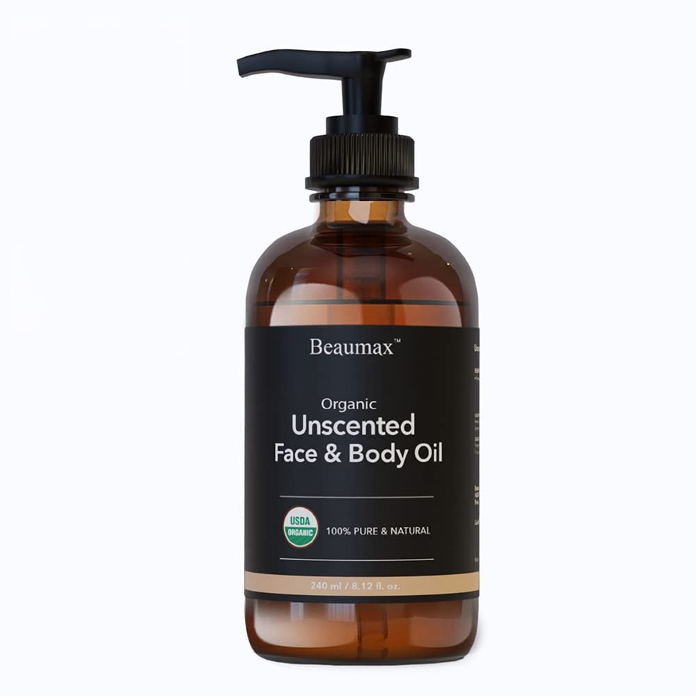 Beaumax Unscented Face & Body Oil - USDA Organic Carrier Oil 240ml/8.12 fl.oz