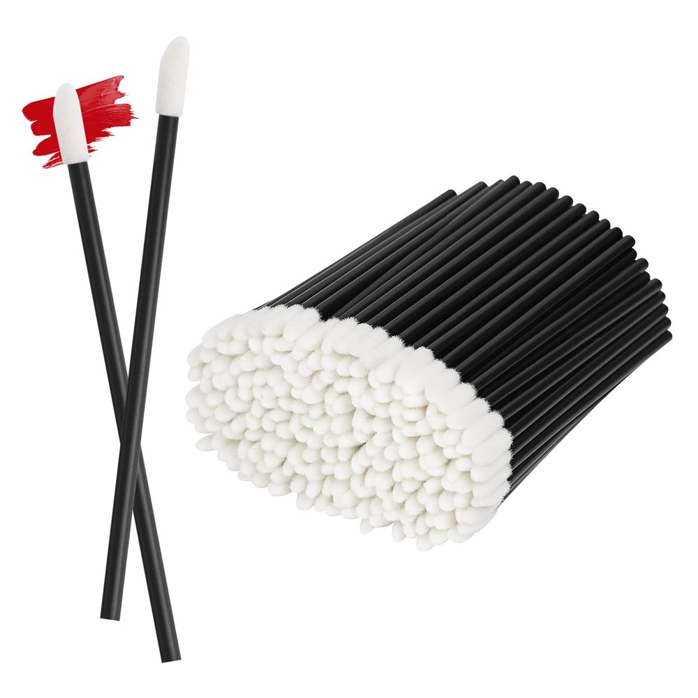 ChefBee 200PCS Lip Gloss Applicators Disposable, Lint Free Lip Brush Lipstick Applicator Wands, Beauty Tool Kits Black