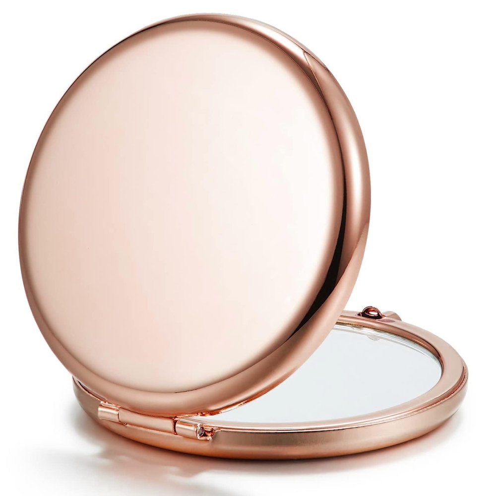 Getinbulk Compact Mirror Bulk, Set of 2 Double-Sided 1X/2X Magnifying Purse Pocket Makeup Mirrors(Round, Rose Gold)