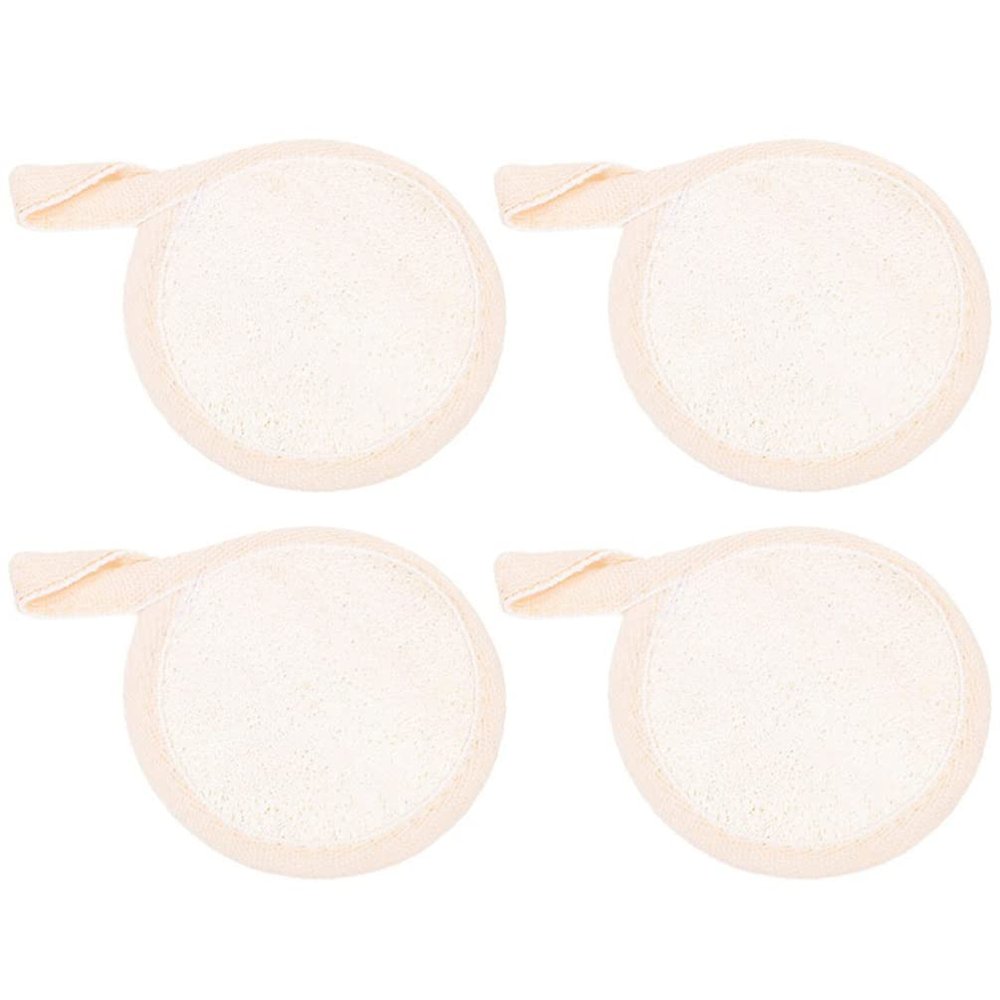 FOMIYES 4pcs Exfoliating Loofah Face Cleaning Pads Natural Round Makeup Sponges for Daily Facial Cleansing and Exfoliation for Women and Girls