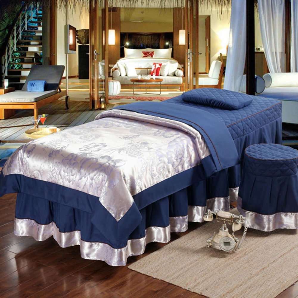 MIPOPS Microfiber Massage Table Sheet Set, Premium Facial Bed Cover, Beauty Salon Massage Table Skirt Set Bedspreads Bed Skirt Sheet(Blue,190x70cm(75x28inch))