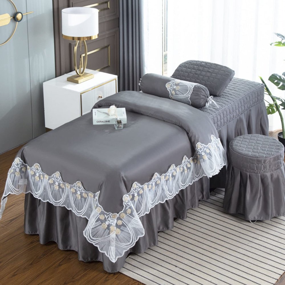 MIPOPS Soft Microfiber Massage Table Sheets Set 4 Piece Set, Premium Facial Bed Cover, Includes Flat and Fitted Sheets with Face Cradle Cover(M,190x70cm(75x28inch))