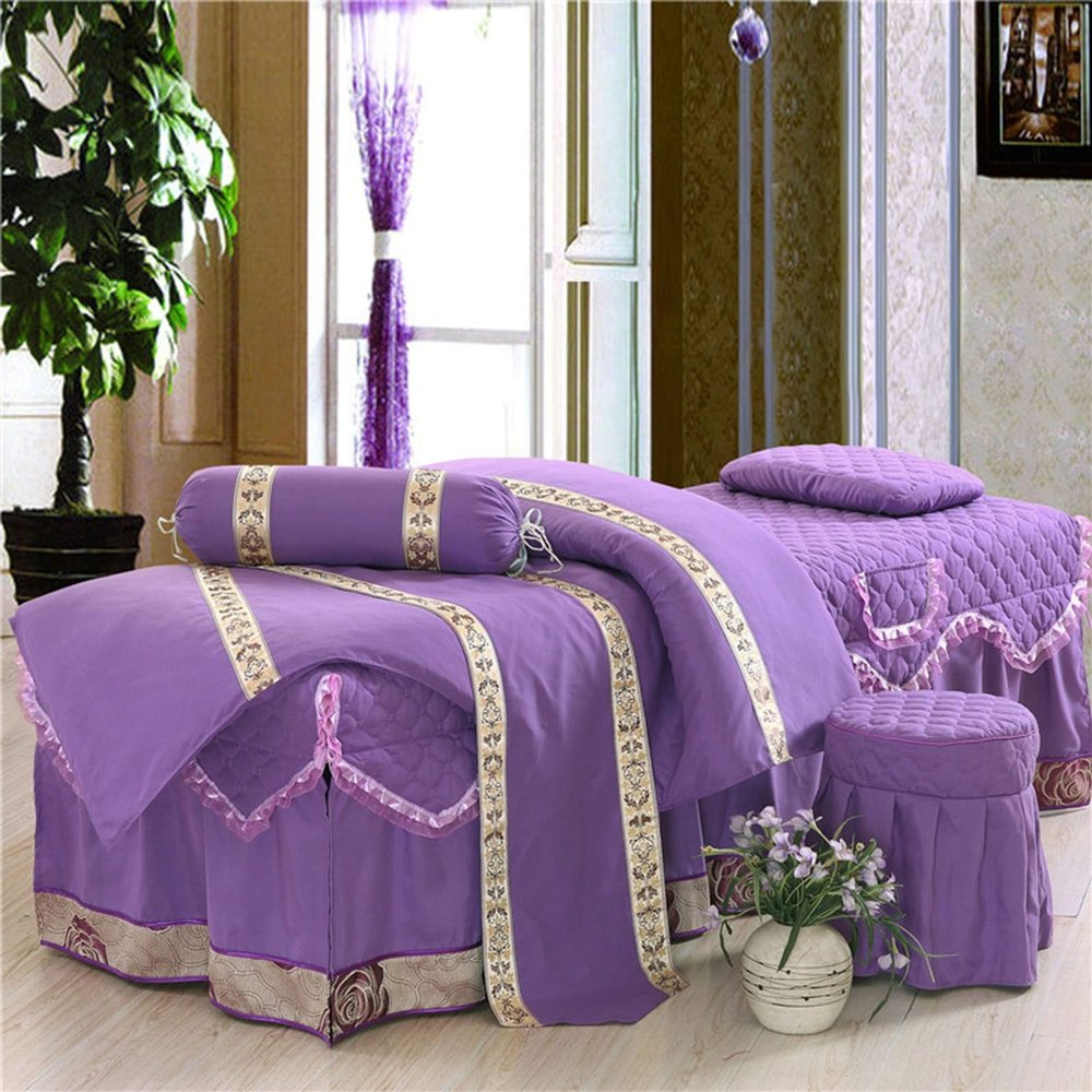MIPOPS 4-Piece Microfiber Massage Table Sheet Set, Includes Flat Sheet, Fitted Sheet and Fitted Face Rest Cover(A,180x60cm(71x24inch))
