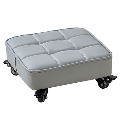 ZHOUXIAO Low Rolling Stool with Brake Wheels,Pedicure Stool, Square Roller Seat Short Rolling Foot Stools with Universal Swivel Caster Wheels Leather Little Small Stools grey1