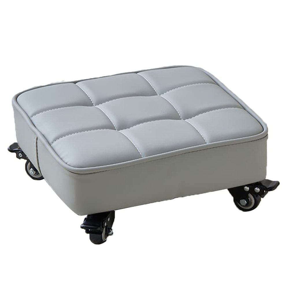ZHOUXIAO Low Rolling Stool with Brake Wheels,Pedicure Stool, Square Roller Seat Short Rolling Foot Stools with Universal Swivel Caster Wheels Leather Little Small Stools grey1