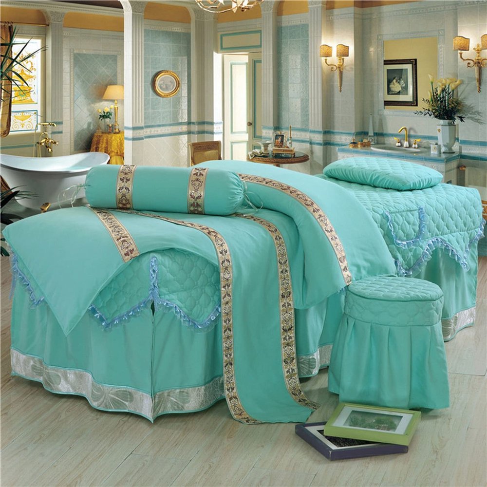 MIPOPS 4-Piece Microfiber Massage Table Sheet Set, Includes Flat Sheet, Fitted Sheet and Fitted Face Rest Cover(Green,185x70cm(73x28inch))