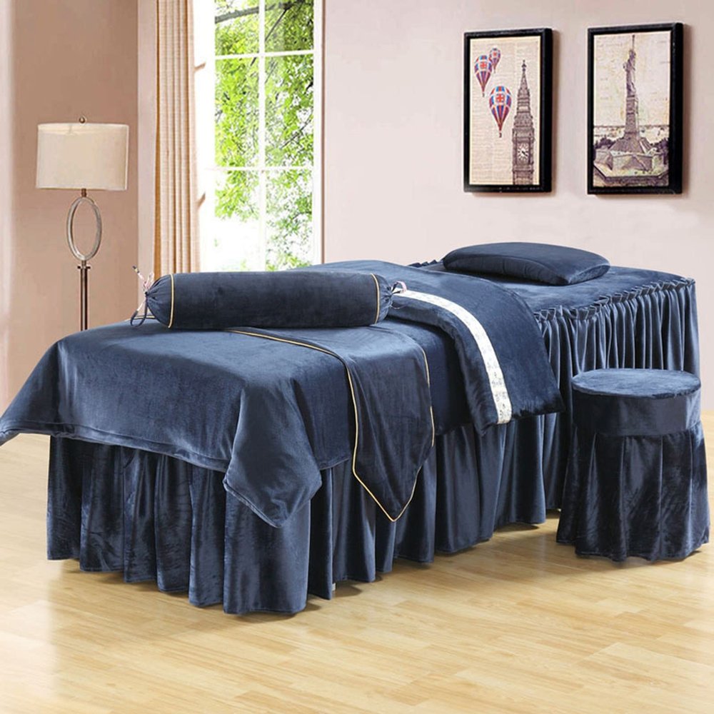 MIPOPS 4-Piece Microfiber Massage Table Sheet Set Spa Beauty Bed Cover, Beauty Bedspreads Solid Color Salon Spa Massage Bed Cover(K,190x70cm(75x28inch))