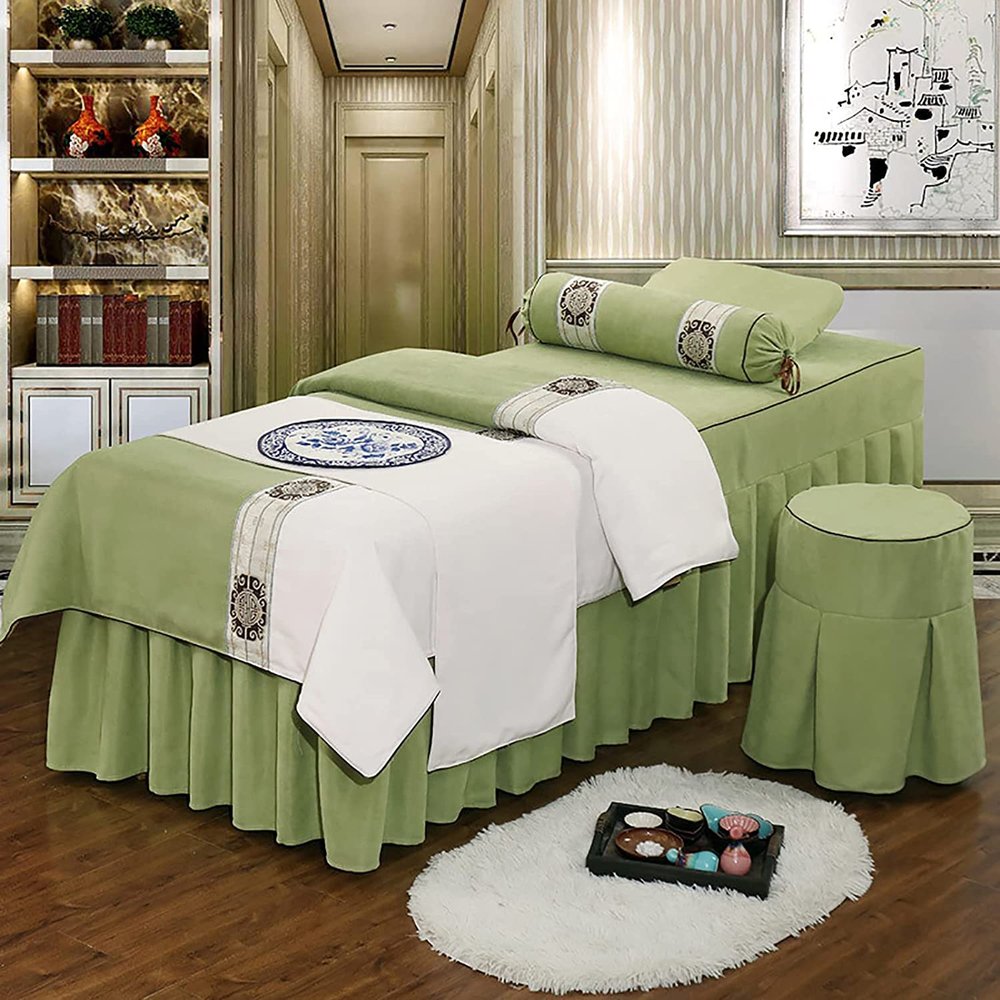 MIPOPS 4-Piece Massage Table Sheets Sets Fitted Massage Bed Sheets with Headrest Covers Massage Table Covers Soft Breathable for Spas Salons Hotels(F,190x70cm(75x28inch))