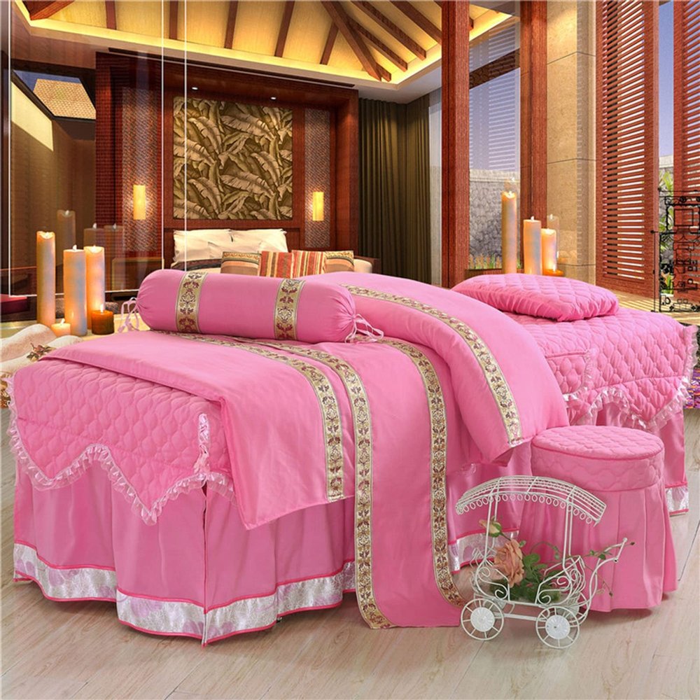 MIPOPS 4-Piece Microfiber Massage Table Sheet Set, Includes Flat Sheet, Fitted Sheet and Fitted Face Rest Cover(Pink,190x70cm(75x28inch))