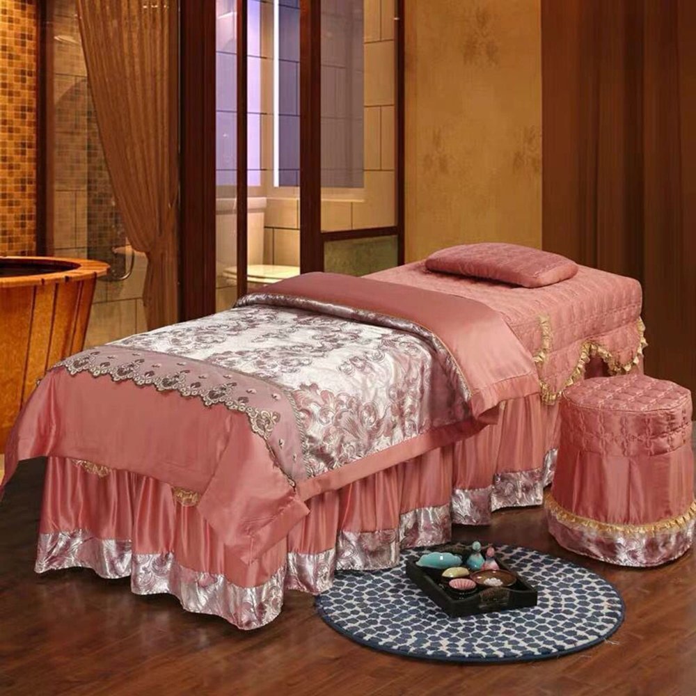 MIPOPS 4-Piece Microfiber Massage Table Sheet Set, Beauty Massage Bedspread Beauty Bedspread, Salon Bed Bedspread with Face Rest Hole(K,180x60cm(71x24inch))